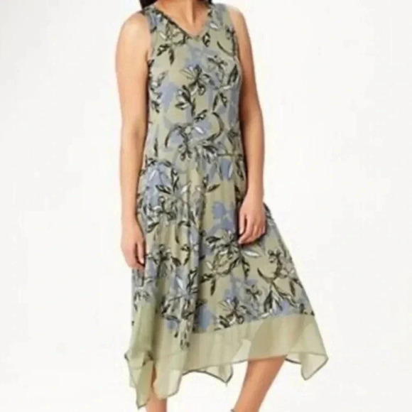 Logo By Lori Goldstein Sleeveless Chiffon Trim Dress Size Large - Picture 1 of 5